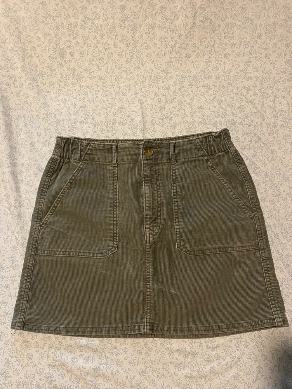 American Eagle Green Corduroy A-Line Short Skirt Stretch Pockets Womens 6
